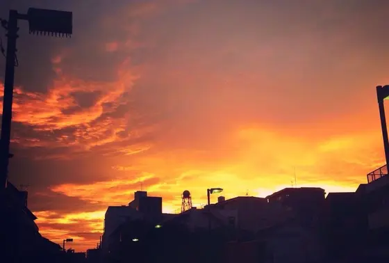 夕日と夕焼けが同時に見られる