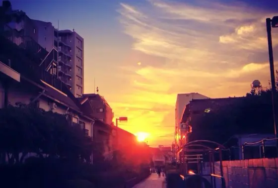 夕日に照らされ神々しい