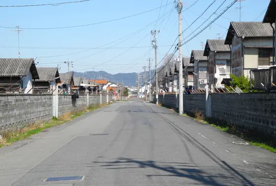 厩舎は道路の両側にズラリ