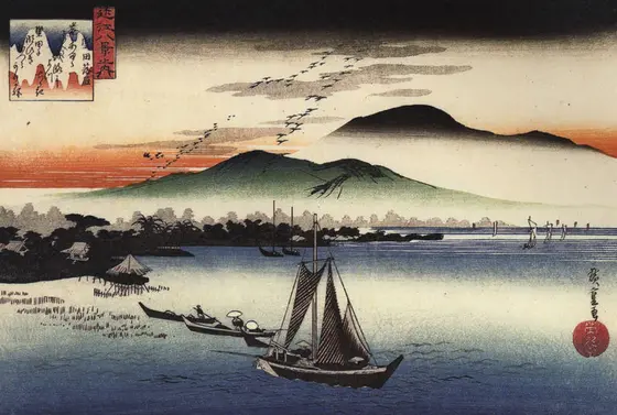 歌川広重画 近江八景「堅田の落雁」