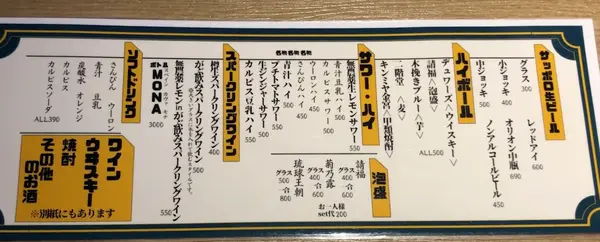 ドリンクメニュー