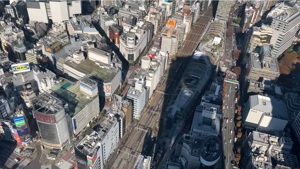 真下に広がる都会の景色