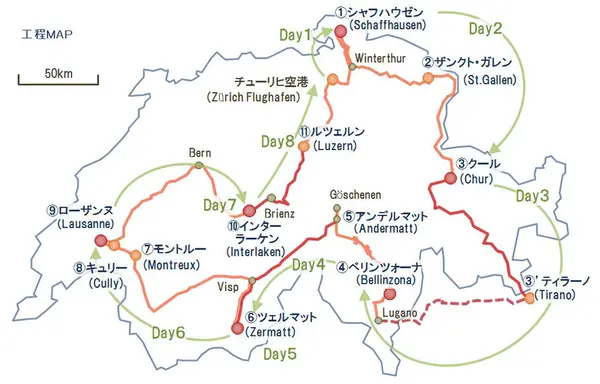 スイス周遊ルート例