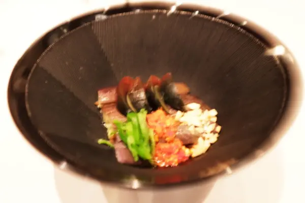 蒸し茄子とピータン