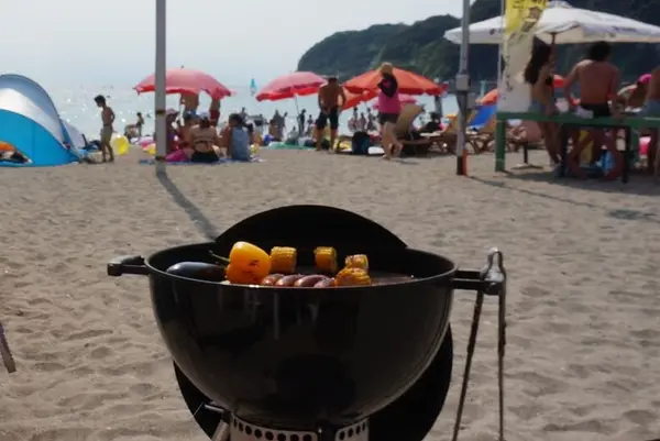 暑い中BBQ