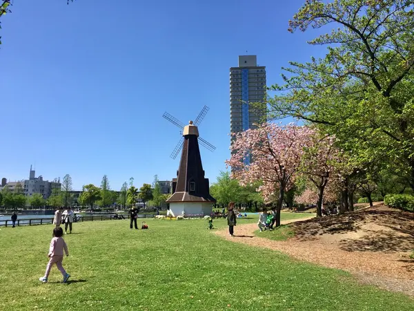 広い芝生エリアにはカワイイ風車♡