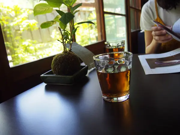 縁側の席 に座りまったり。緑が綺麗なお庭にうっとり。