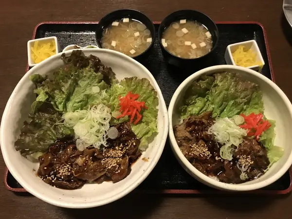 カルビ丼大盛りと普通盛り
