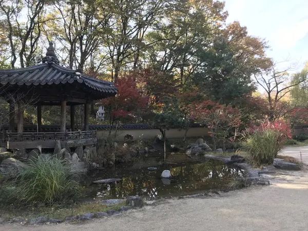 東屋と池の組み合わせ