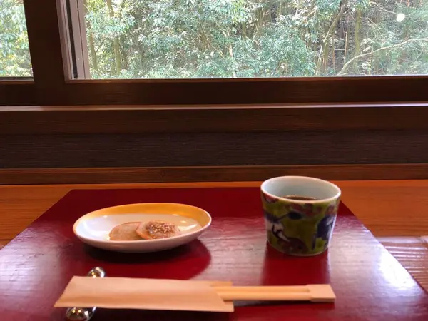 窓から見える景色が川と森！