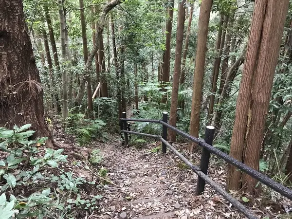 急な階段を降ります。