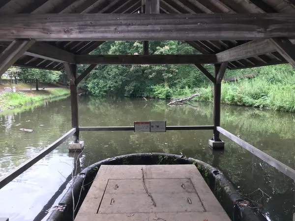 細長い池が続く公園