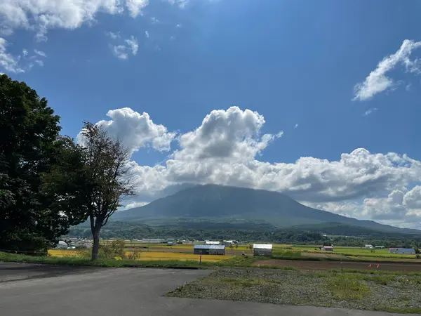 神社の向かいの広場から羊蹄山