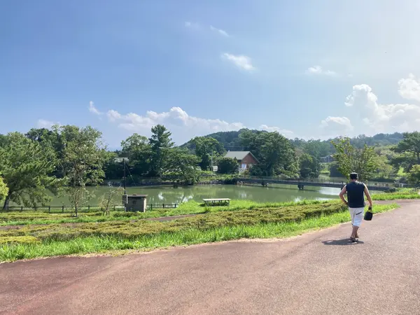 無料駐車場の向こうは公園になっています