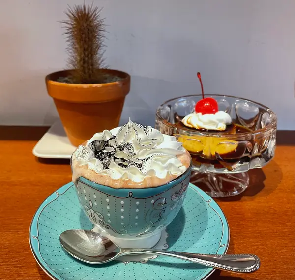 プリンとホットココア