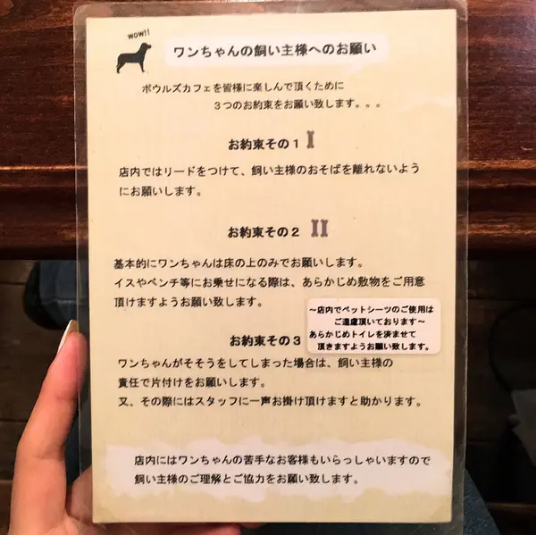 入店時に渡される注意書き