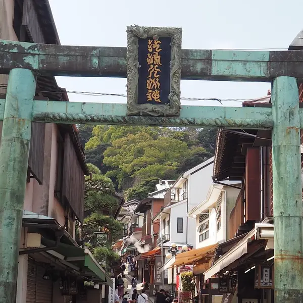 青銅の鳥居を潜り、坂道を登ります。