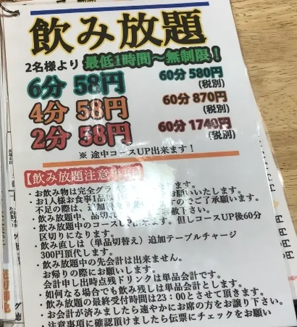 飲み放題メニュー