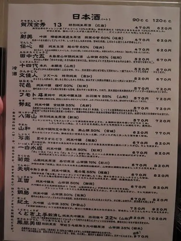 日本酒メニュー