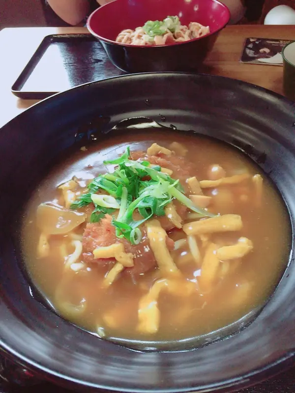 京風かつカレーうどん美味😘