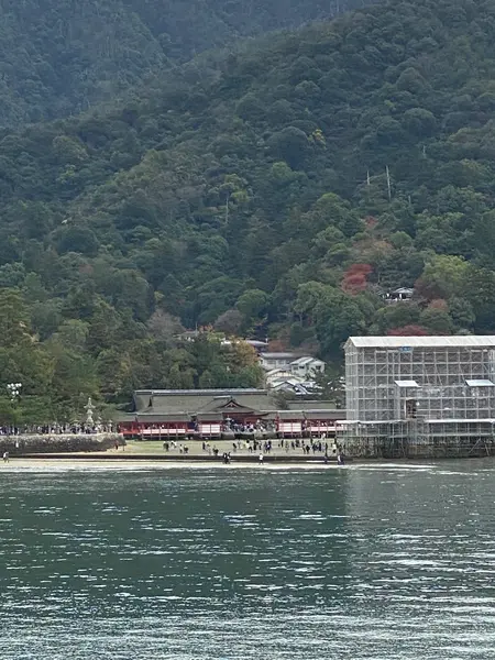 大鳥居に接近するフェリー