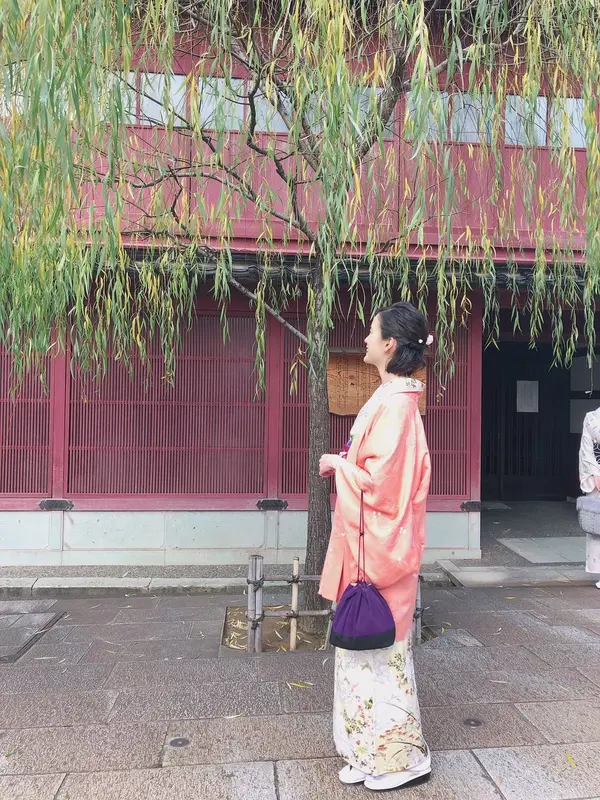 お着物と枝垂れ