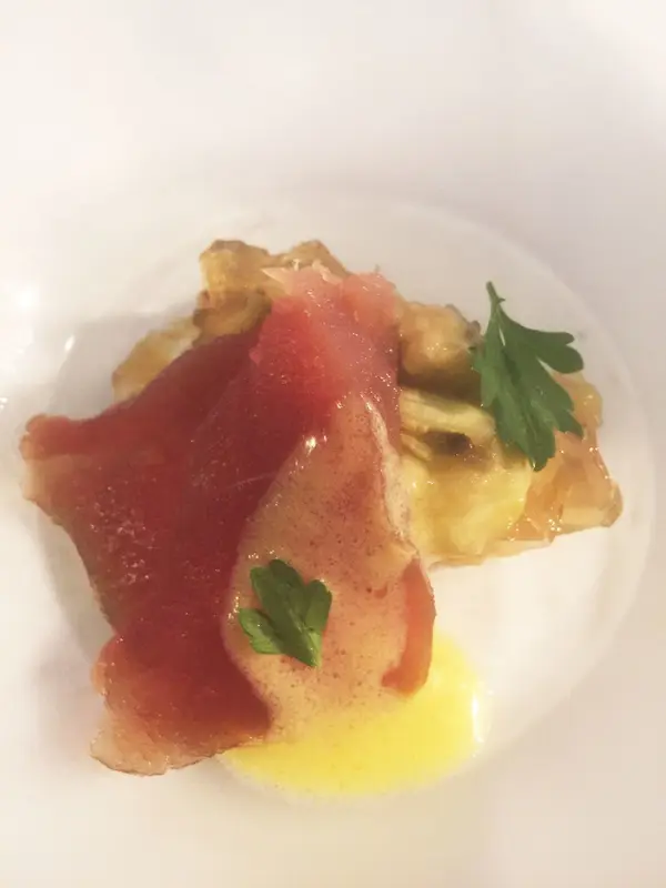 マグロの生ハム風と焼き茄子ゼリー寄せ