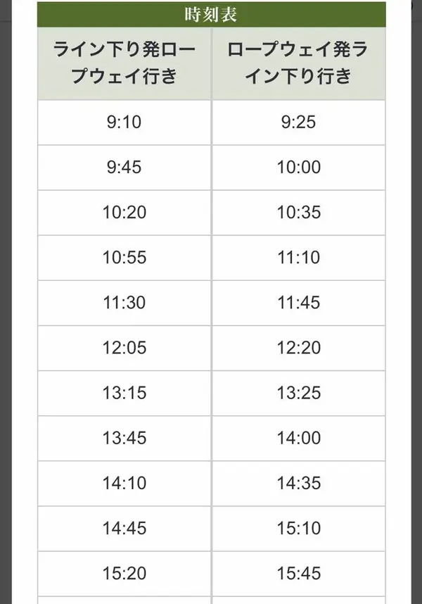 シャトルバス時刻表