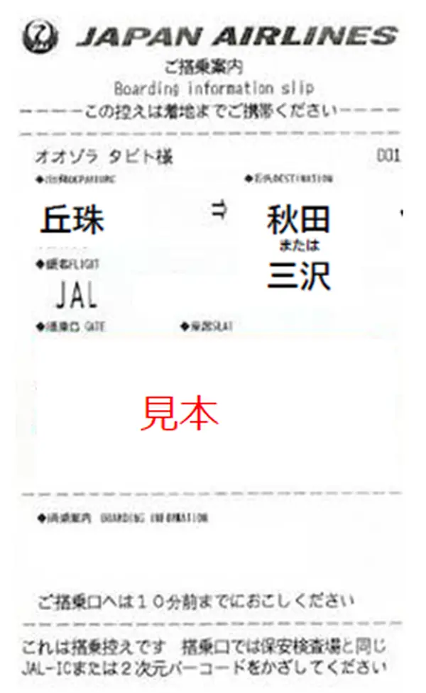JAL搭乗案内 見本