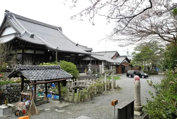 明台寺の境内は桜吹雪