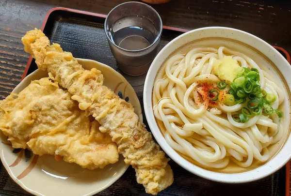 かけうどんと天ぷら