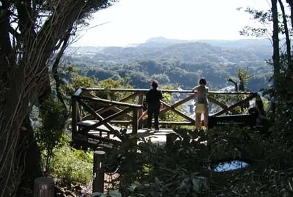 建長寺の展望台から鎌倉と海を一望する。