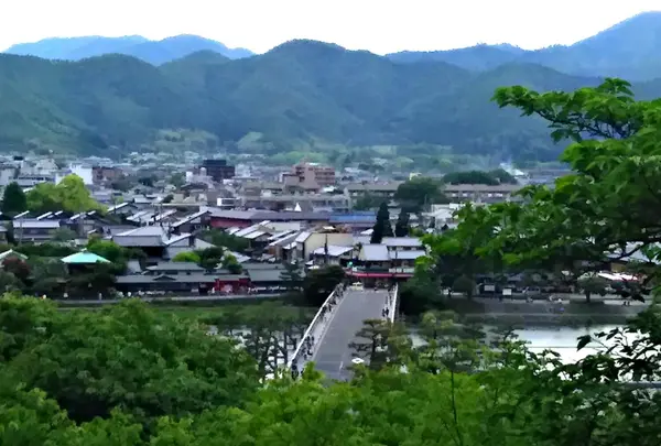 まっすぐ伸びる渡月橋が見られます