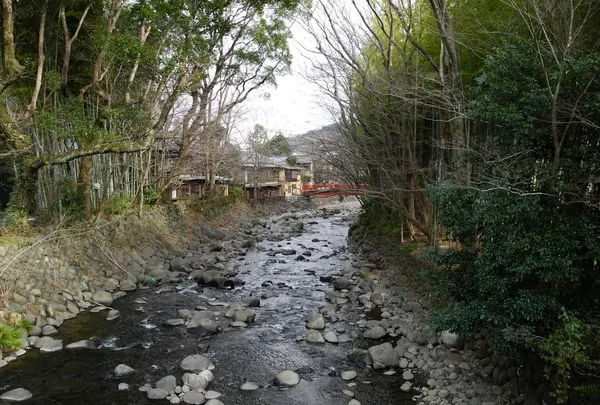 竹林あたりの川も風情ある