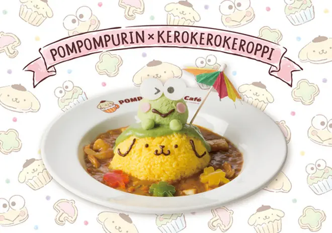  けろっぴが雨宿り プリン島シーフードカレー