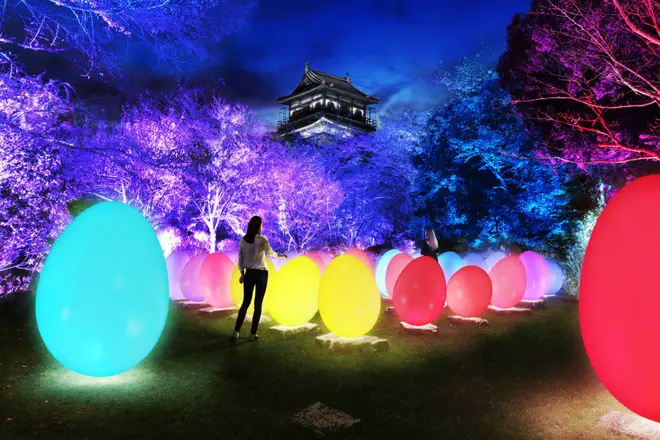 忘却の礎石にたちつづけるものたち / Resisting and Resonating Ovoids on the Stones of Oblivion teamLab, 2019, Digital Installation, Endless, Sound: Hideaki Takahashi