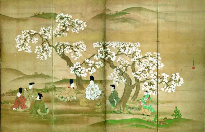 「観桜図屏風(かんおうずびょうぶ)」(部分)