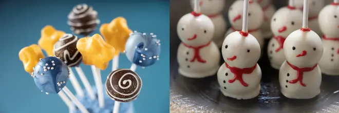 （左）スパークルロリポップブラウニーケーキ （右）スノーマンロリポップバターケーキ イメージ