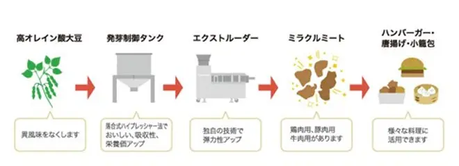 DAIZの植物肉（ミラクルミート）の製造工程