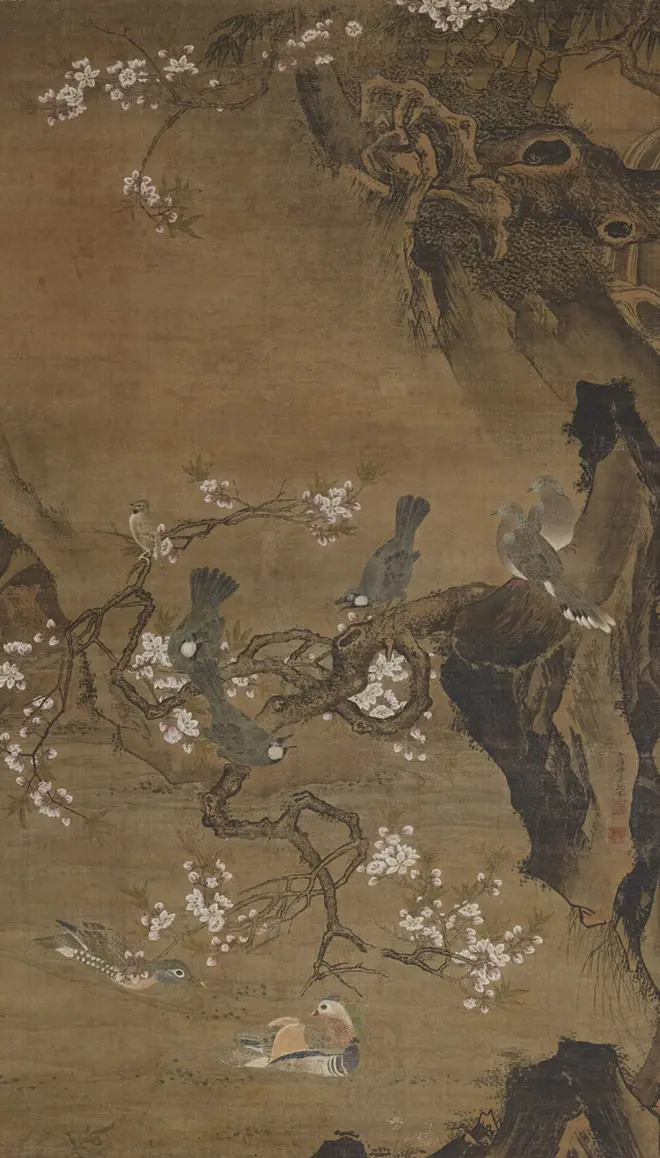 重要文化財　四季花鳥図（部分）　呂紀筆　中国・明時代・15 ～16 世紀　東京国立博物館蔵   【展示期間：4月13日～5月6日】