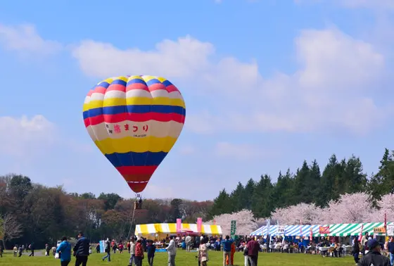 桃まつりの時期には気球も