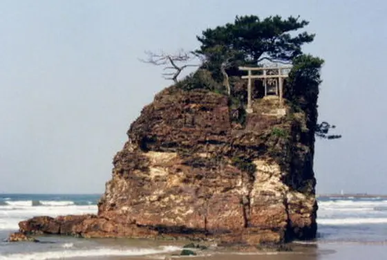 岩の上に鳥居が。